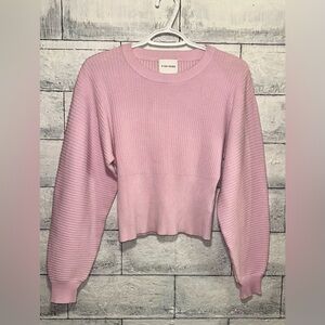 Pink Rose Soft Pink Crew Neck Ribbed Knit Cropped Balloon Sleeve Sweater Sz XS